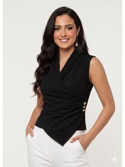 Twenty Dresses by Nykaa Fashion - Black Shawl Lapel Collar Top in Ballentine Fabric