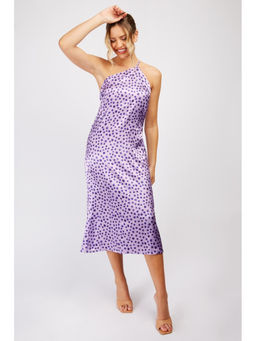 Trendyol - Lavender Satin Polka Dot One Shoulder Midi Dress