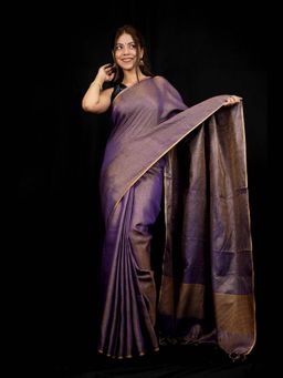 Isadora Life - Purple Solid Pre-Draped Saree with Unstitched Blouse
