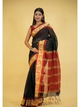 Isadora Life - Black Woven Pre-Draped Saree with Unstitched Blouse
