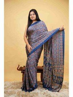 Isadora Life - Blue Printed Pre-Draped Saree with Unstitched Blouse