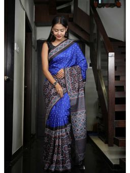 Isadora Life - Blue Polka Dots Pre-Draped Saree with Unstitched Blouse