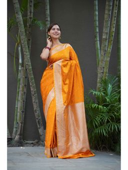 Isadora Life - Yellow Woven Pre-Draped Saree with Unstitched Blouse