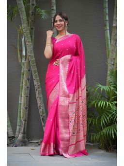 Isadora Life - Pink Woven Pre-Draped Saree with Unstitched Blouse