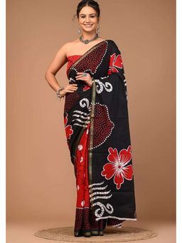 Isadora Life - Black Floral Pre-Draped Saree with Unstitched Blouse