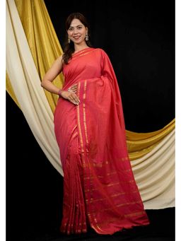 Isadora Life - Red Checks Pre-Draped Saree with Unstitched Blouse