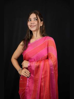 Isadora Life - Multi-Color Stripes Pre-Draped Saree with Unstitched Blouse