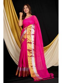 Isadora Life - Pink Solid Pre-Draped Saree with Unstitched Blouse