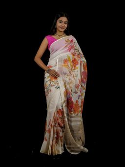 Isadora Life - Multi-Color Floral Pre-Draped Saree with Unstitched Blouse