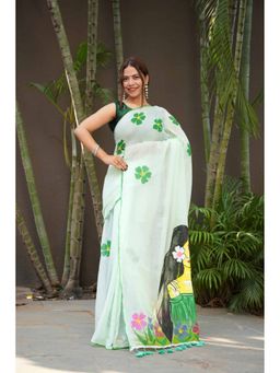 Isadora Life - Green Floral Pre-Draped Saree with Unstitched Blouse