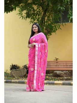 Isadora Life - Pink Printed Pre-Draped Saree with Unstitched Blouse