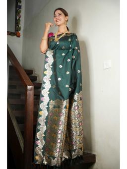 Isadora Life - Green Woven Pre-Draped Saree with Unstitched Blouse