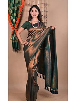 Isadora Life - Gold Floral Pre-Draped Saree with Unstitched Blouse