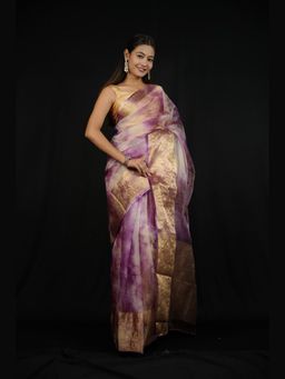 Isadora Life - Purple Woven Pre-Draped Saree with Unstitched Blouse
