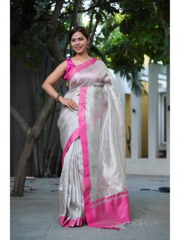 Isadora Life - Silver Solid Pre-Draped Saree with Unstitched Blouse