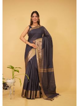 Isadora Life - Black Checks Pre-Draped Saree with Unstitched Blouse