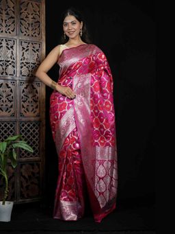 Isadora Life - Multi-Color Floral Pre-Draped Saree with Unstitched Blouse