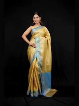 Isadora Life - Gold Woven Pre-Draped Saree with Unstitched Blouse