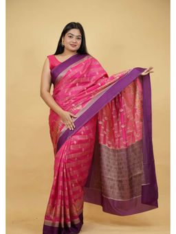 Isadora Life - Pink Woven Pre-Draped Saree with Unstitched Blouse