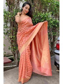 Isadora Life - Peach Woven Pre-Draped Saree with Unstitched Blouse