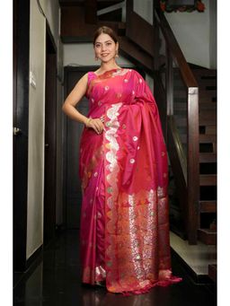 Isadora Life - Peach Woven Pre-Draped Saree with Unstitched Blouse