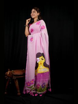 Isadora Life - Pink Floral Pre-Draped Saree with Unstitched Blouse