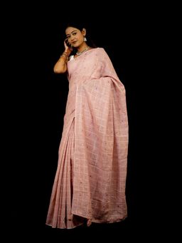 Isadora Life - Peach Embroidered Pre-Draped Saree with Unstitched Blouse