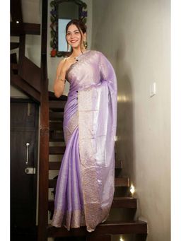 Isadora Life - Purple Embroidered Pre-Draped Saree with Unstitched Blouse