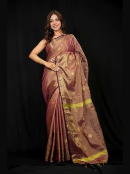 Isadora Life - Gold Woven Pre-Draped Saree with Unstitched Blouse