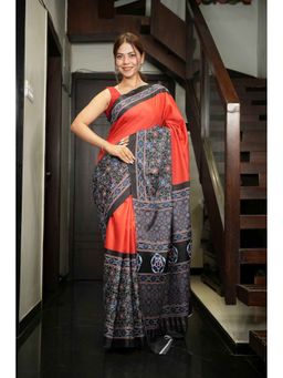 Isadora Life - Multi-Color Printed Pre-Draped Saree with Unstitched Blouse