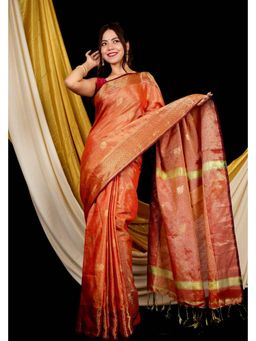 Isadora Life - Orange Woven Pre-Draped Saree with Unstitched Blouse