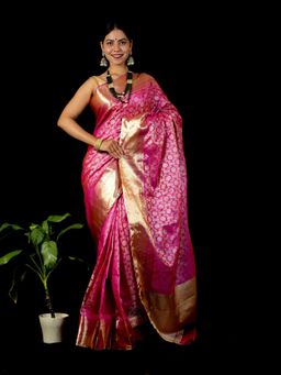 Isadora Life - Pink Floral Pre-Draped Saree with Unstitched Blouse