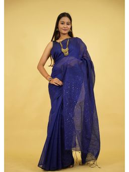 Isadora Life - Blue Embellished/Sequined Pre-Draped Saree with Unstitched Blouse