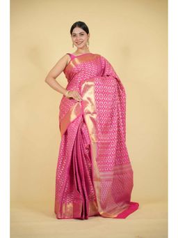 Isadora Life - Pink Floral Pre-Draped Saree with Unstitched Blouse