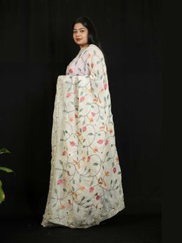 Isadora Life - Multi-Color Floral Pre-Draped Saree with Unstitched Blouse