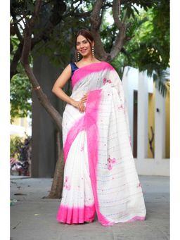 Isadora Life - White Floral Pre-Draped Saree with Unstitched Blouse