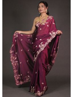 Isadora Life - Maroon Embroidered Pre-Draped Saree with Unstitched Blouse