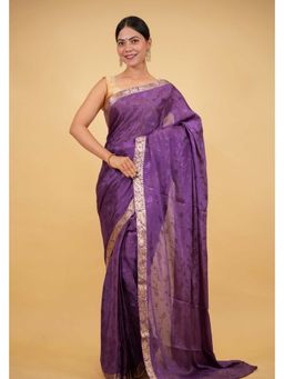 Isadora Life - Purple Woven Pre-Draped Saree with Unstitched Blouse