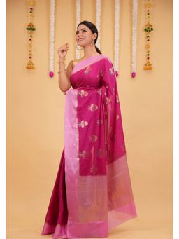 Isadora Life - Pink Floral Pre-Draped Saree with Unstitched Blouse