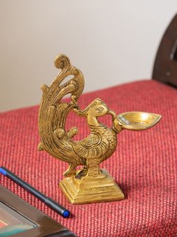 ExclusiveLane - Marvellous Peacock Hand-Etched Carved Diya In Brass (830 Grams)