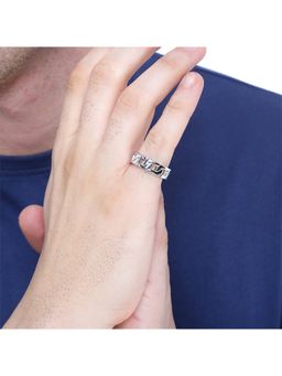 Yellow Chimes - Men Silver-Toned Stainless Steel Chain Pattern Finger Ring