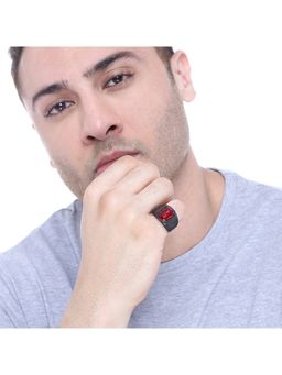 Yellow Chimes - Black & Red Stainless Steel Geometric Square Stone Finger Ring