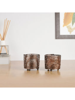 HomeTown - Allure Iron Modern Tealight Holder In Brown (Set of 2)