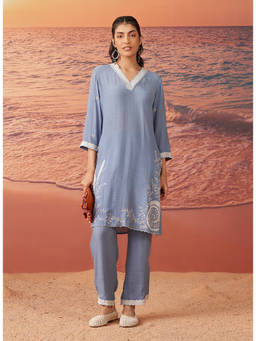 Lakshita - Blue Embroidered Rayon Kurta And Pant (Set of 2)