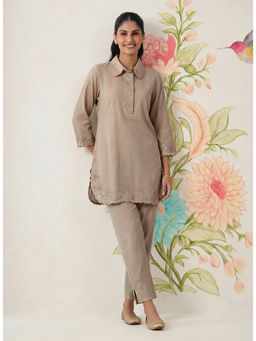 Lakshita - Women Grey Embroidered Linen Co-Ord Set