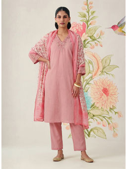 Lakshita - Women Pink Cotton Blend Embroidered Kurta with Pant and Dupatta
