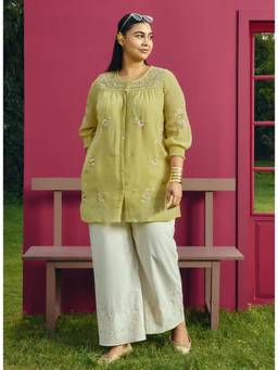 Lakshita - Lemon Yellow Embroidered Chiffon Top