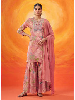 Lakshita - Peach Printed Garara Kurta and Sharara with Dupatta