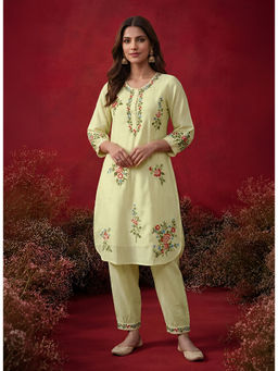 Lakshita - Light Green Embroidered Cotton Blend Kurta With Pant