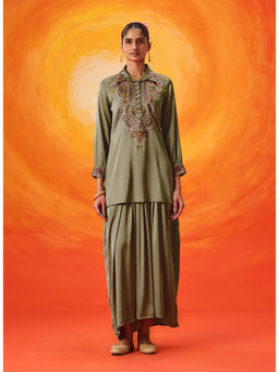 Lakshita - Sage Green Satin Embroidered Co-ord Set